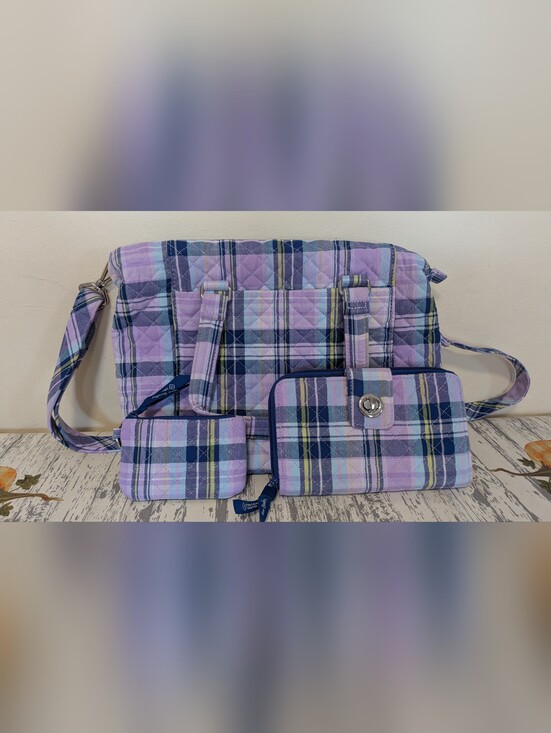 Vera Bradley Handbags - Vera Bradley Multi Strap Handbag, Zip Wallet and ID Pouch Set In Purple Plaid